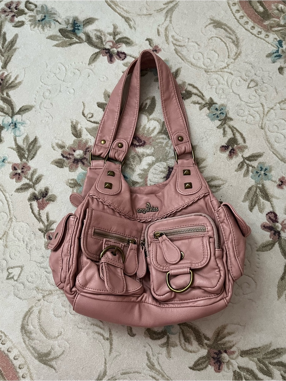 Angel Kiss Dusty Rose Shoulder Bag with Multiple Front Pockets